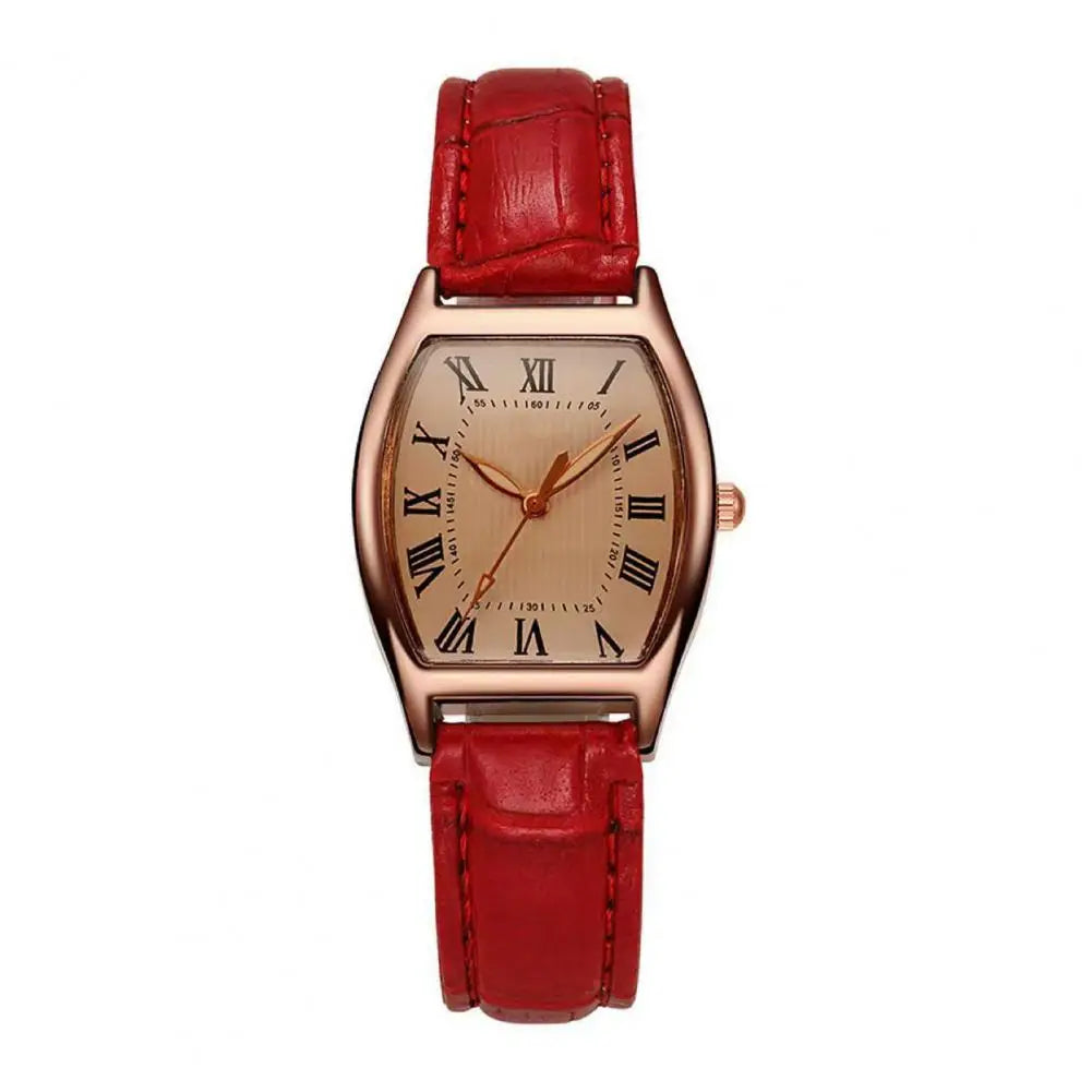 Ladies Leather Watch Retro Women Wristwatch Vintage Ladies Watch with Soft Leather Strap Elegant Barrel Shape Dial for Office