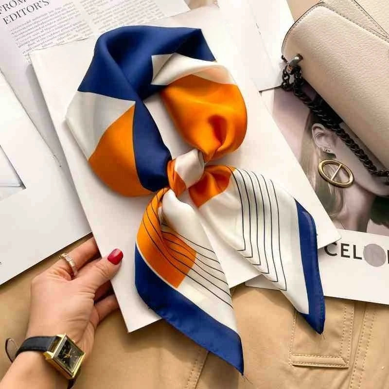 Luxury Print Silk Square Scarf Women 70cmSoft Satin Kerchief Hairband Neckerchief Head Hijab Lady Headband Foulard Bag Ribbon