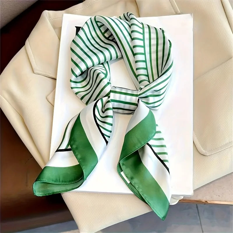 Luxury Brand Silk Stripe Designer Simple Scarf Bandana Women Hair Bands Square Scarves Satin Lady Wrap Headband