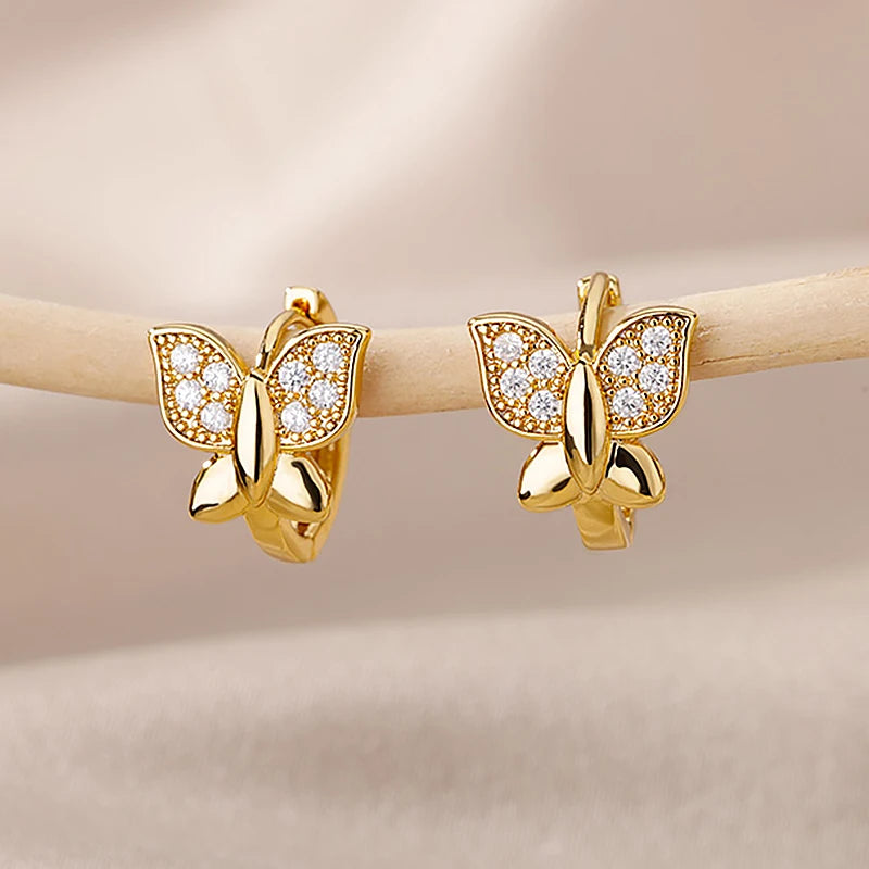 Zircon Round Star Earring For Women Geometric Stainless Steel Heart Hoop Earring Party Wedding Aesthetic Jewelry Gift