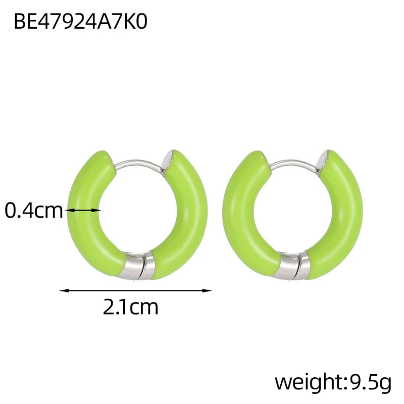 Glamour Jewelry Stainless Steel Dripping Oil Black White Colorful Enamel Hoop Earrings Geometric Enamel Stud Earrings for Women