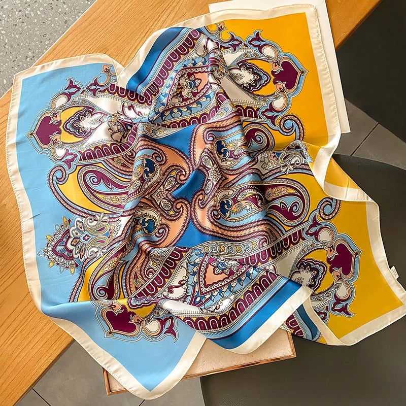 Elegant Floral Scarf for Lady Fashion Square Silk Neck Kerchief Bandana Foulard Soft Hairbands Women 2022 New Bufanda