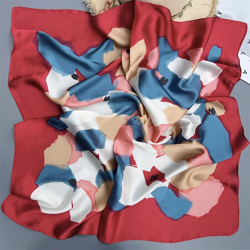 70*70cm Flower Silk Square Scarf Women Satin Shawl Wrap Hijab Female Hair Band Wrist Luxury Headkerchief Echarpe fashion Bandana