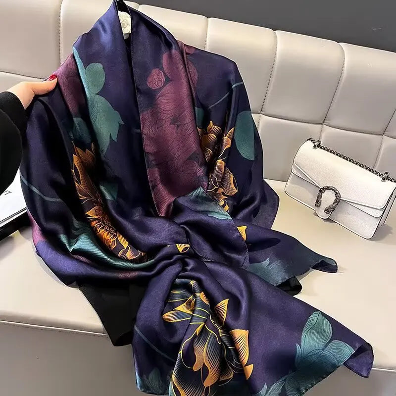 180*90cm Scarves Luxury Brand Long Silk Scarf Women Soft Shawl Wrap Muffler Hijab Bufanda Foulard Female Bandana Beach Stoles