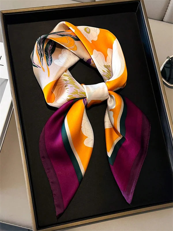 New lady Girl 70*70cm Silk Satin Hair Scarf Women Handkerchief stripe Printed Female Square Head Bandana Small Neck Muffler Hija