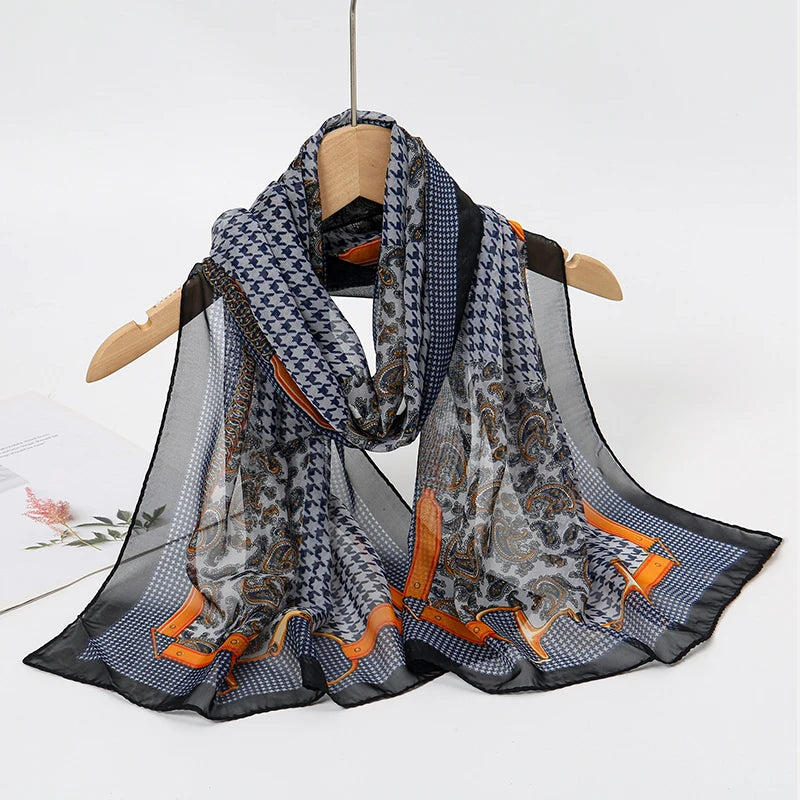 2026 New Print Chiffon Scarf Shawl Women Sunscreen Silk Scarf Turban Long Wrap Beach Travel Outdoor Accessories Trendy Headband