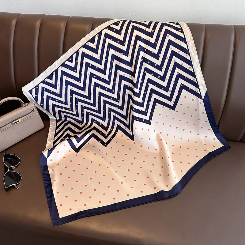 Spring/Summer Wavy Striped Polka Dot Square Scarf Satin Thin Breathable Neck Scarf Elegant Style Sunscreen Headscarf For Women