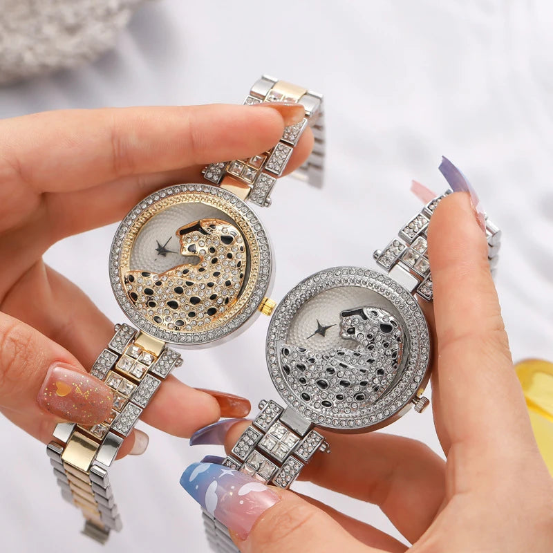 Leopard Head Women's Watches Diamonds Quartz Fashion Personality Ladies Jewelry Temperament Bracelet Watch UTHAI H30
