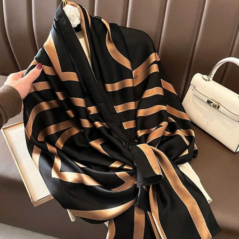 180*90cm Scarves Luxury Brand Long Silk Scarf Women Soft Shawl Wrap Muffler Hijab Bufanda Foulard Female Bandana Beach Stoles