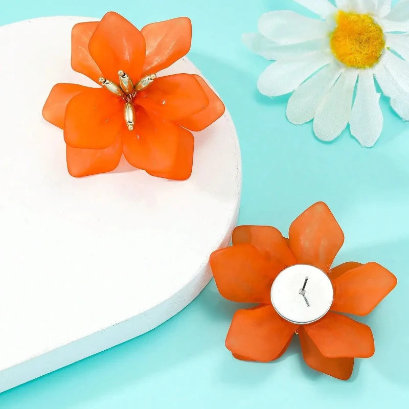 New Multi Color Acrylic Flower Stud Earrings for Women Korean Fashion Cute Super Fairy Temperament Earrings Jewelry Accessories