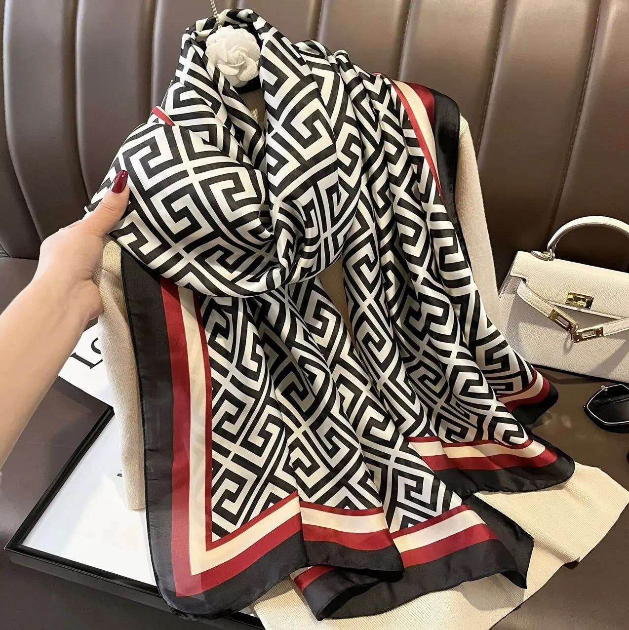 180*90cm Scarves Luxury Brand Long Silk Scarf Women Soft Shawl Wrap Muffler Hijab Bufanda Foulard Female Bandana Beach Stoles