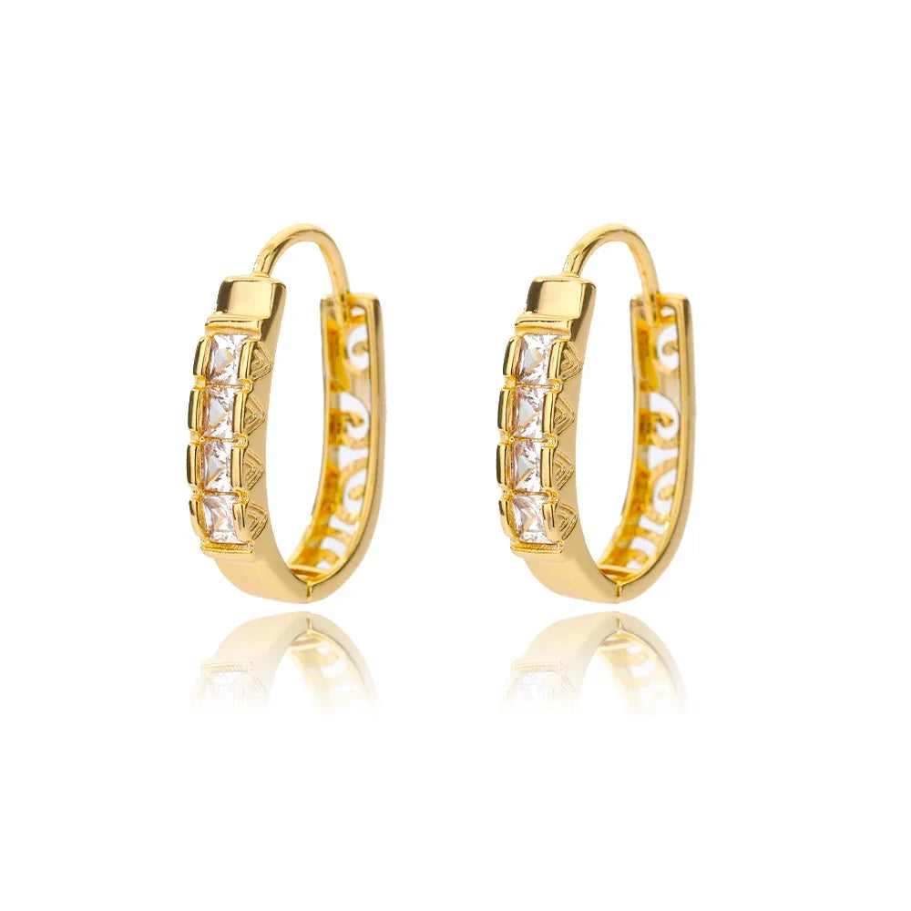 Luxruy Zircon Hoop Earrings For Women Stainless Steel Gold Color Round Hoops Earrings 2024 Trend Wedding Jewelry Freeshipping