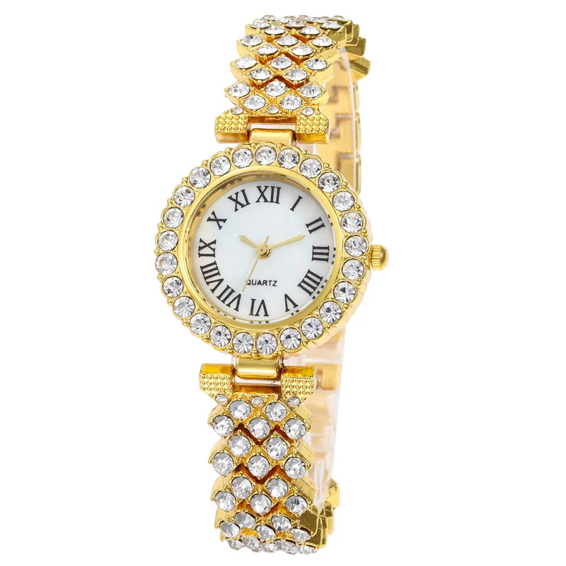 Cross border foreign trade hot selling fashion diamond inlaid alloy steel bracelet bracelet style women's quartz watch in stock