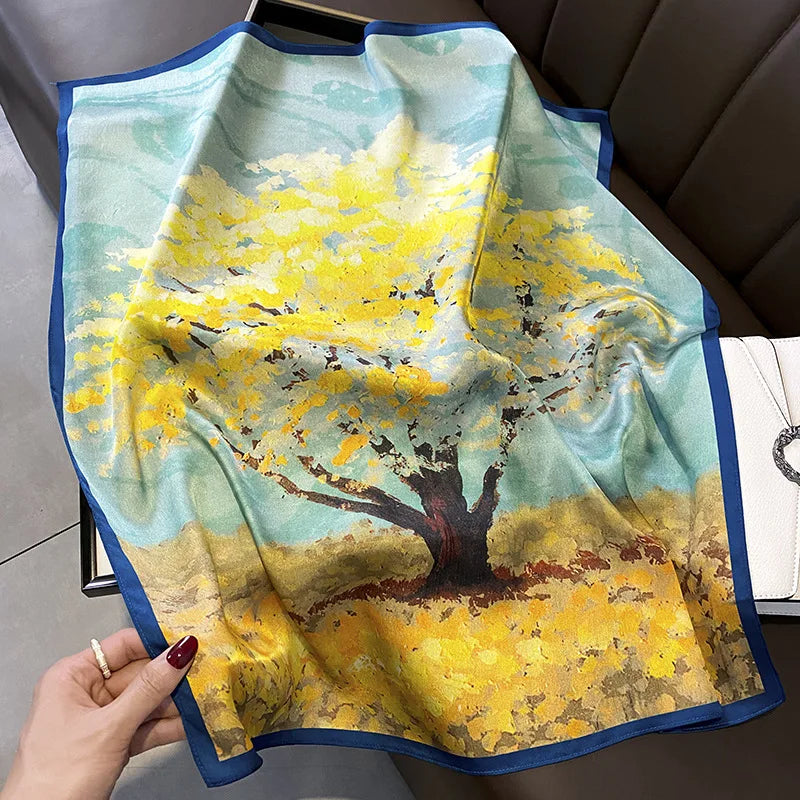 70*70cm Flower Silk Square Scarf Women Satin Shawl Wrap Hijab Female Hair Band Wrist Luxury Headkerchief Echarpe fashion Bandana