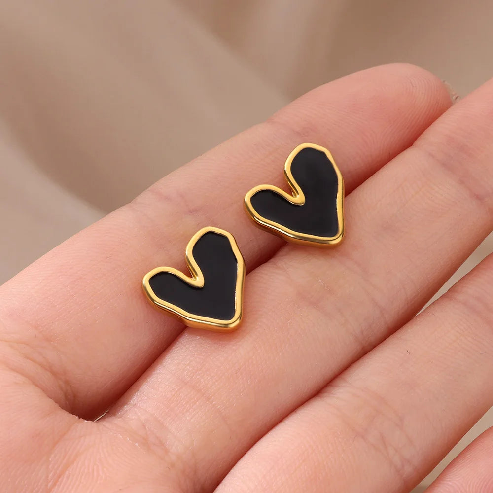 Stainless Steel Gold Plated Heart Shaped Set Zircon Stud Earrings for Women Delicate Hoops Earring Wedding Party Jewelry Gifts