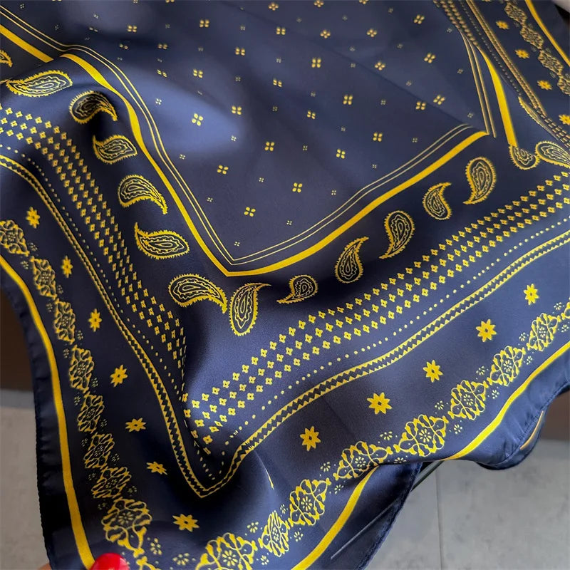 New Silk Square Scarf Women Retro Paisley Cashew Print Neckerchief Female Foulard Head Hijab Hairband Soft Neck Bag Ribbon Satin