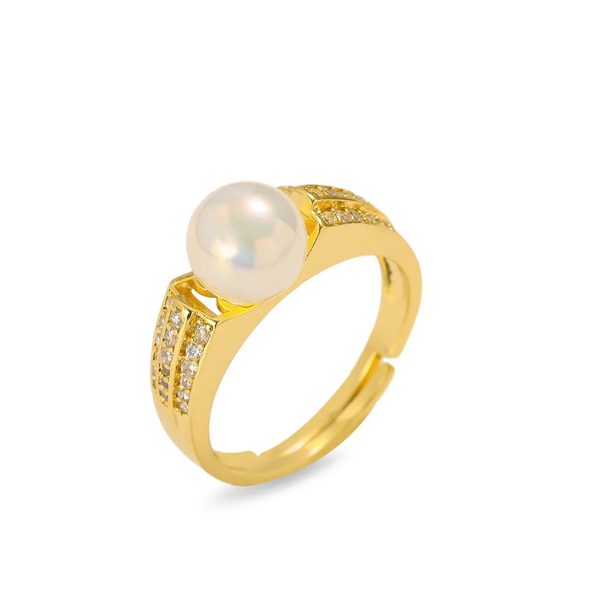 Luxury  Imitation Pearl Zircon Leaf Flower Copper Rings for Women Girls Adjustable Open Ring Jewelry Gifts for Friends