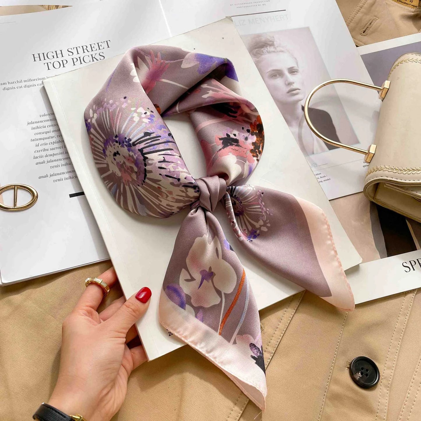 Silk Square Scarf Women Luxury Floral Print Soft Satin Kerchief Hairband Neckerchief Head Hijab Lady Headband Foulard Bag Ribbon