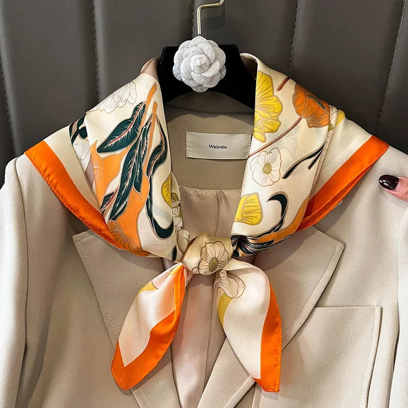 New lady Girl 70*70cm Silk Satin Hair Scarf Women Handkerchief stripe Printed Female Square Head Bandana Small Neck Muffler Hija
