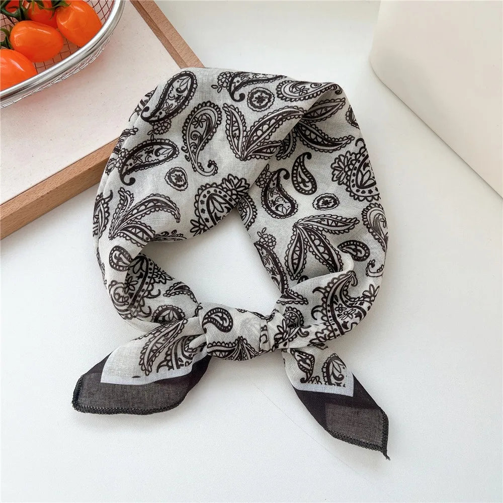 Fashion Floral Print Square Scarf Soft Handkerchief Women Hair Scarf Cotton Linen Head Scarfs Ladies Neck Scarves Summer Autumn