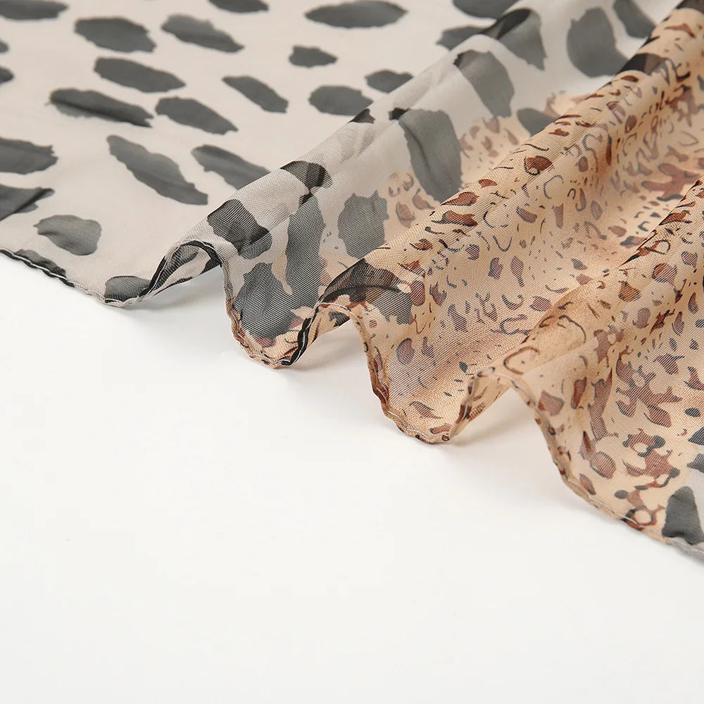Women Leopard Patchwork Chiffon Scarf Spring Summer Sunscreen Scarves Girls Students Soft Viscose Shawl Female Wrap Shawls New