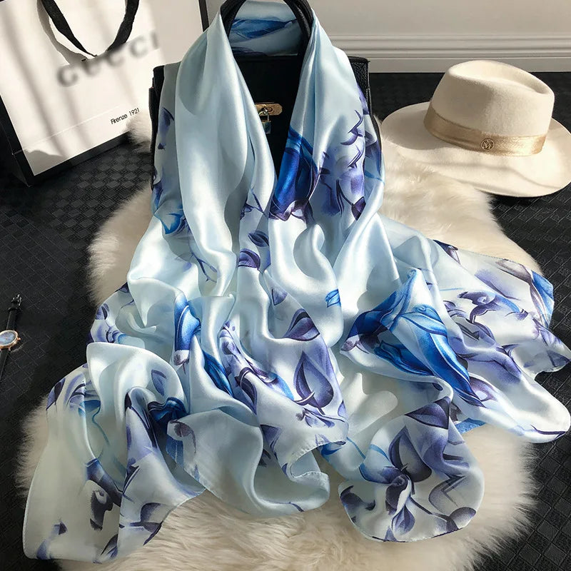 180x90 Cm Large Silk Soft Scarf Women Stylish Print Long Shawl Handkerchief Summer Elegant Travel Wrap Hot