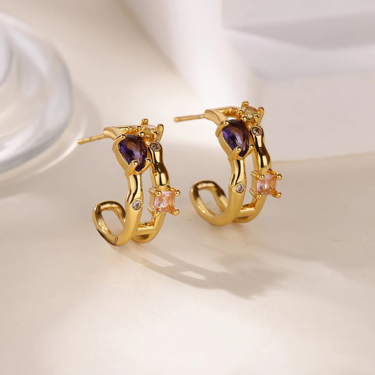 Free Shipping Zircon Geometric Earrings For Women Stainless Steel Gold Color Piercing Earring 2025 Fashion Wedding Jewelry Gift