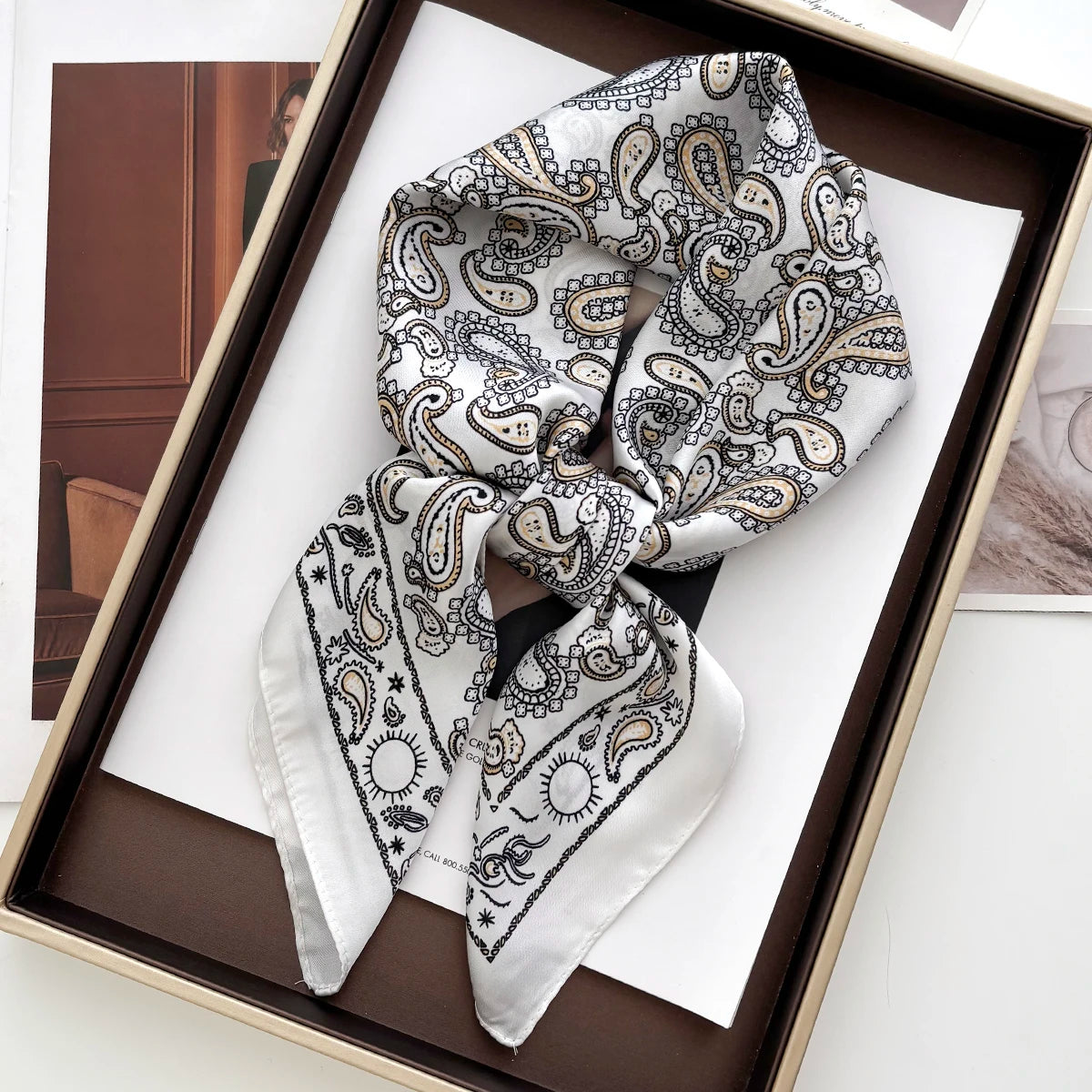 1pcs Luxury Square Scarf Cashew Print Bandana Women's Imitation Silk Scarf Casual Decoration 70cm Neckerchief Headband