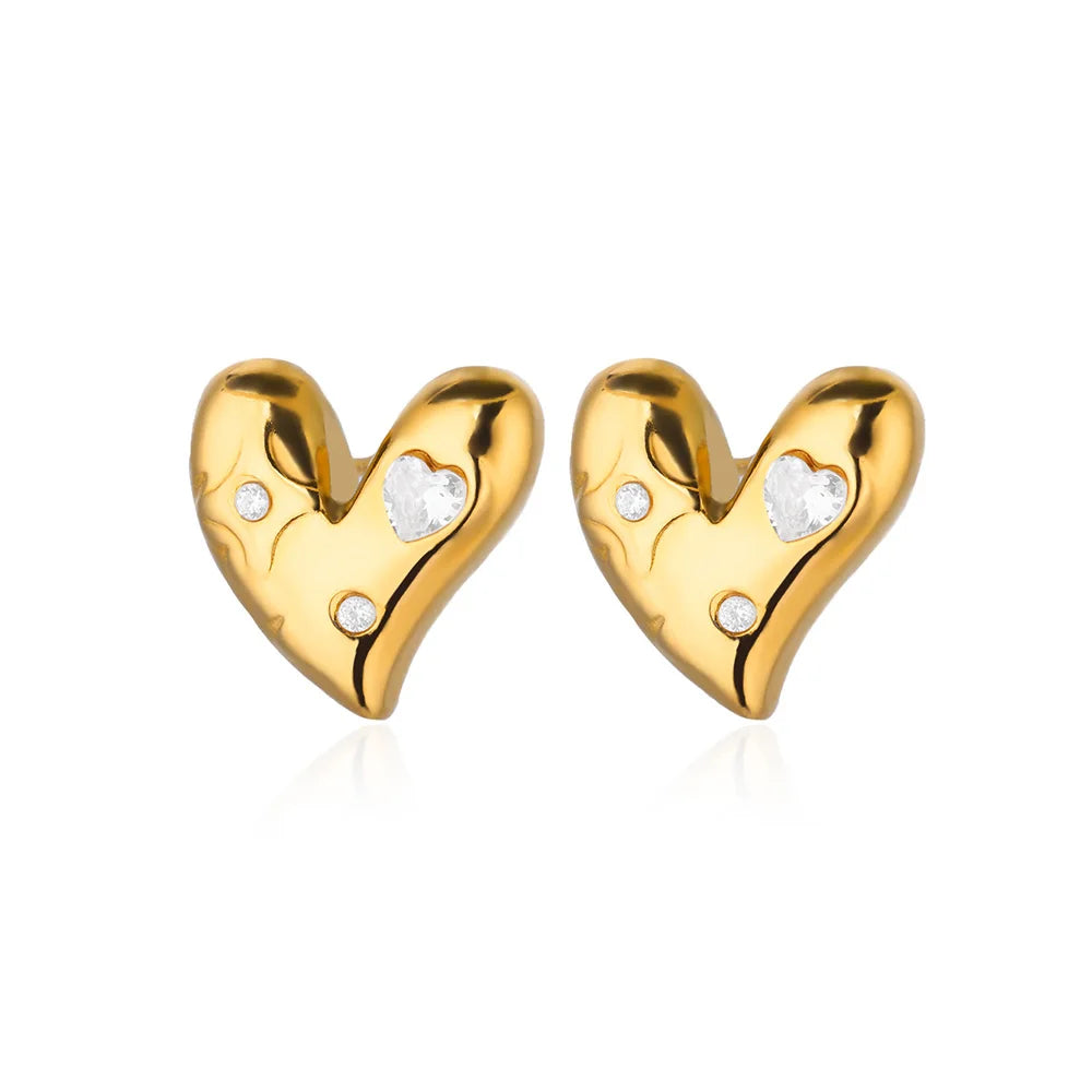 Stainless Steel Gold Plated Heart Shaped Set Zircon Stud Earrings for Women Delicate Hoops Earring Wedding Party Jewelry Gifts