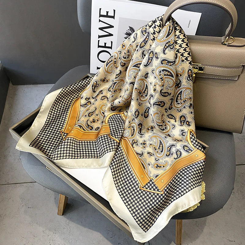 70*70cm Flower Silk Square Scarf Women Satin Shawl Wrap Hijab Female Hair Band Wrist Luxury Headkerchief Echarpe fashion Bandana