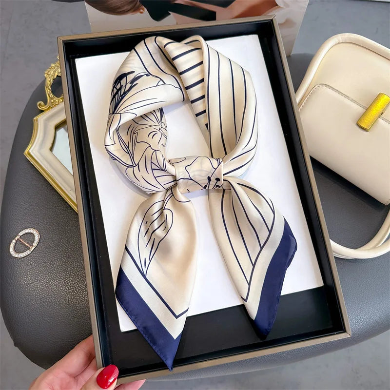 Literary Fashionable New Square Scarf Simulation Silk Silky Scarf Binding Silky Scarf Decorative Headscarf Scarf