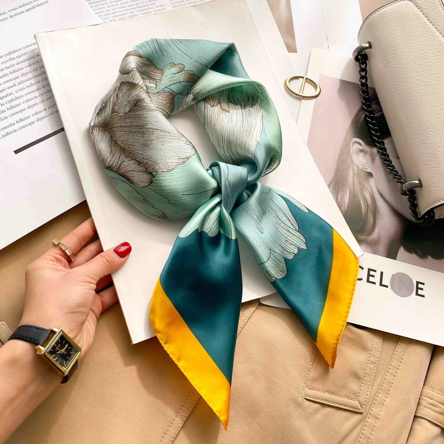 70cm Leopard Print Silk Square Scarf for Women Satin Shawl Fashion Wraps Neckerchief Female Hair Bands Ribbon Headband Bandana