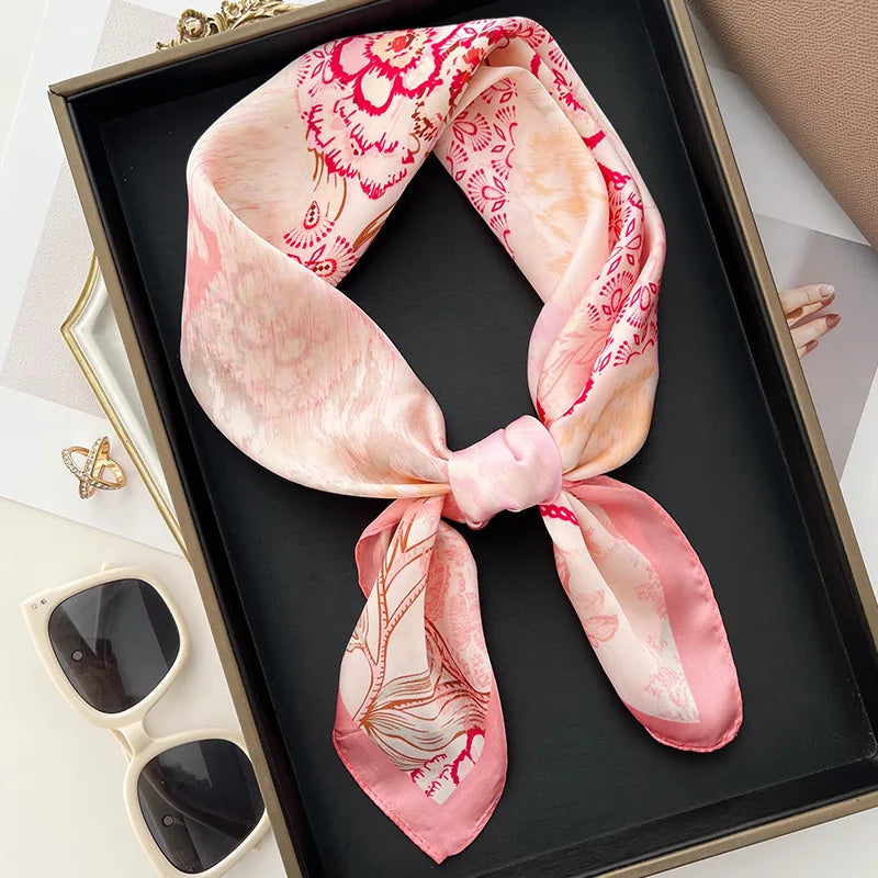 2024 New Fashion Luxury Silk Scarf Bandana Women Hair Bands Square Scarves Neck Tie Bag Scarfs Satin Lady Wrap Headband