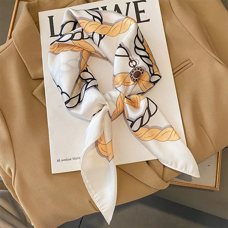 Elegant Floral Scarf for Lady Fashion Square Silk Neck Kerchief Bandana Foulard Soft Hairbands Women 2022 New Bufanda