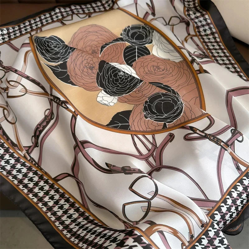New lady Girl 70*70cm Silk Satin Hair Scarf Women Handkerchief stripe Printed Female Square Head Bandana Small Neck Muffler Hija