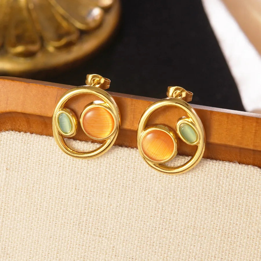 Stainless Steel Dripping Oil Flower Necklace Earring Set Light Luxury High-end Color Drip Glaze Frangipani Jewelry Set