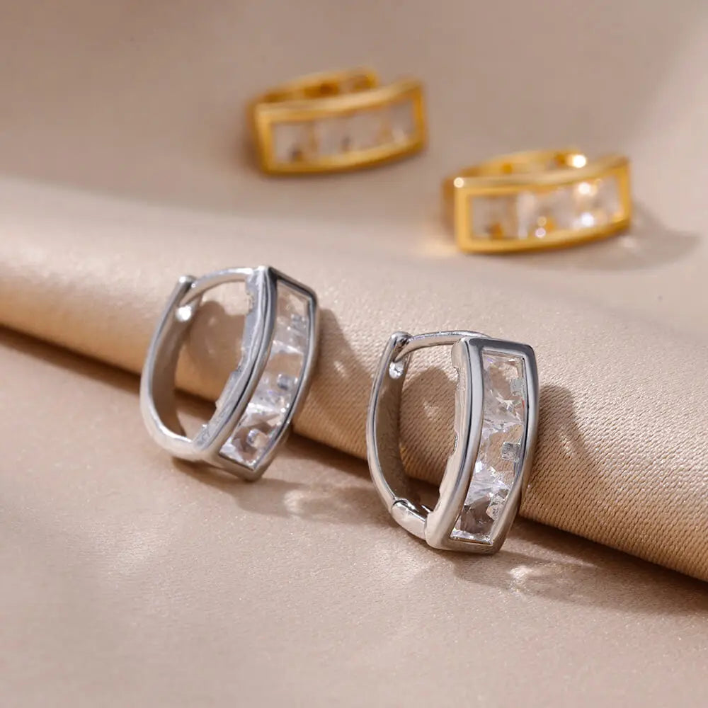 Free Shipping Zircon Geometric Earrings For Women Stainless Steel Gold Color Piercing Earring 2025 Fashion Wedding Jewelry Gift