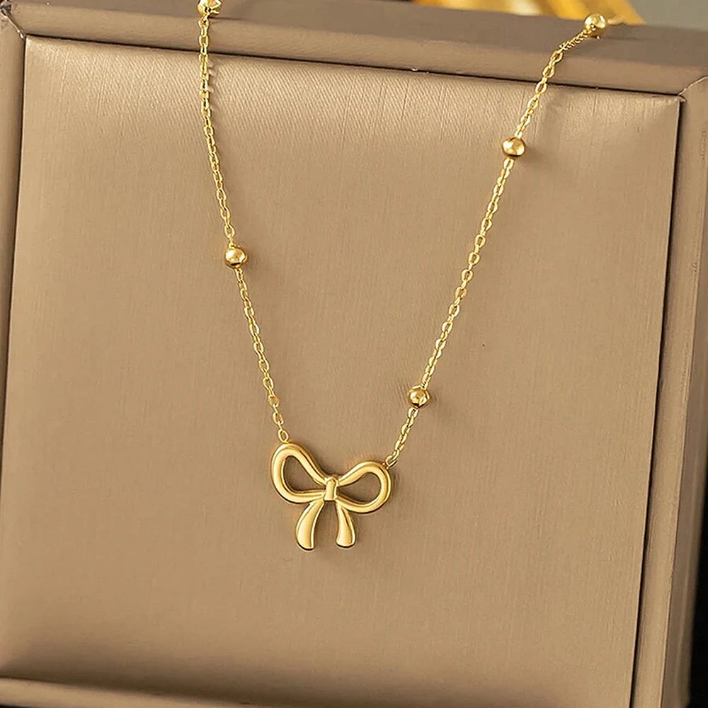 Stainless Steel 3 Pc Set Bow Pendant Earrings Earrings Set Hollow Bow Bracelet Set Valentine's Day Gift Women's Fashion Jewelry