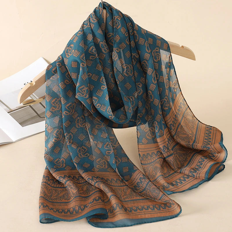 2026 New Print Chiffon Scarf Shawl Women Sunscreen Silk Scarf Turban Long Wrap Beach Travel Outdoor Accessories Trendy Headband