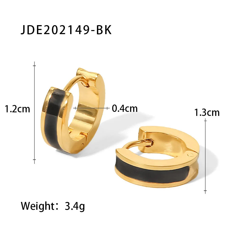 Glamour Jewelry Stainless Steel Dripping Oil Black White Colorful Enamel Hoop Earrings Geometric Enamel Stud Earrings for Women