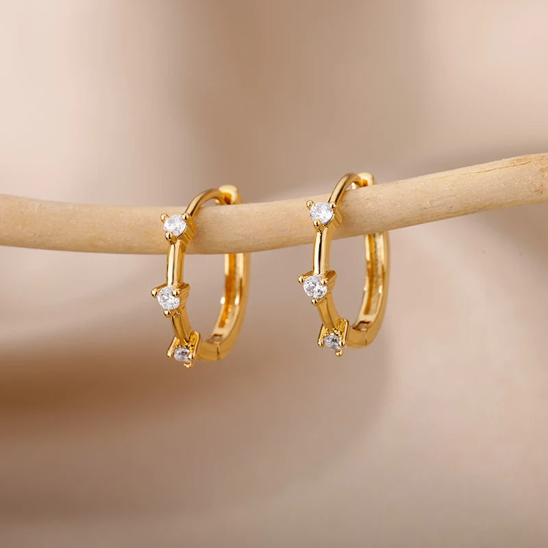 Free Shipping Zircon Geometric Earrings For Women Stainless Steel Gold Color Piercing Earring 2025 Fashion Wedding Jewelry Gift
