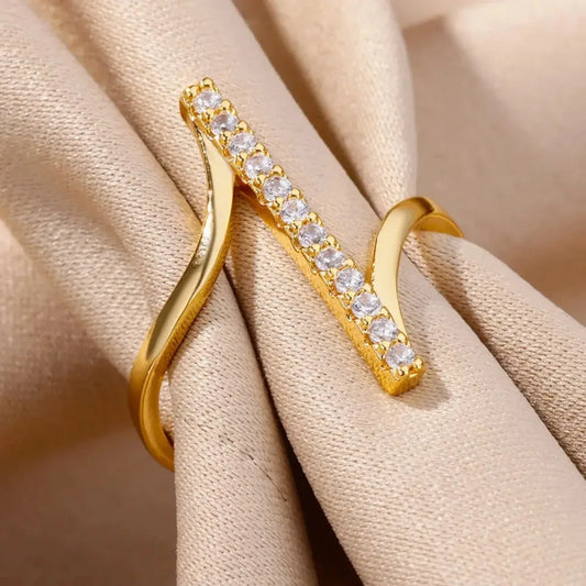 Simple Shiny Zircon Geometric Rings for Women Stainless Steel Ring Opening Gold Plated Wedding Finger Ring Jewelry Party Gifts