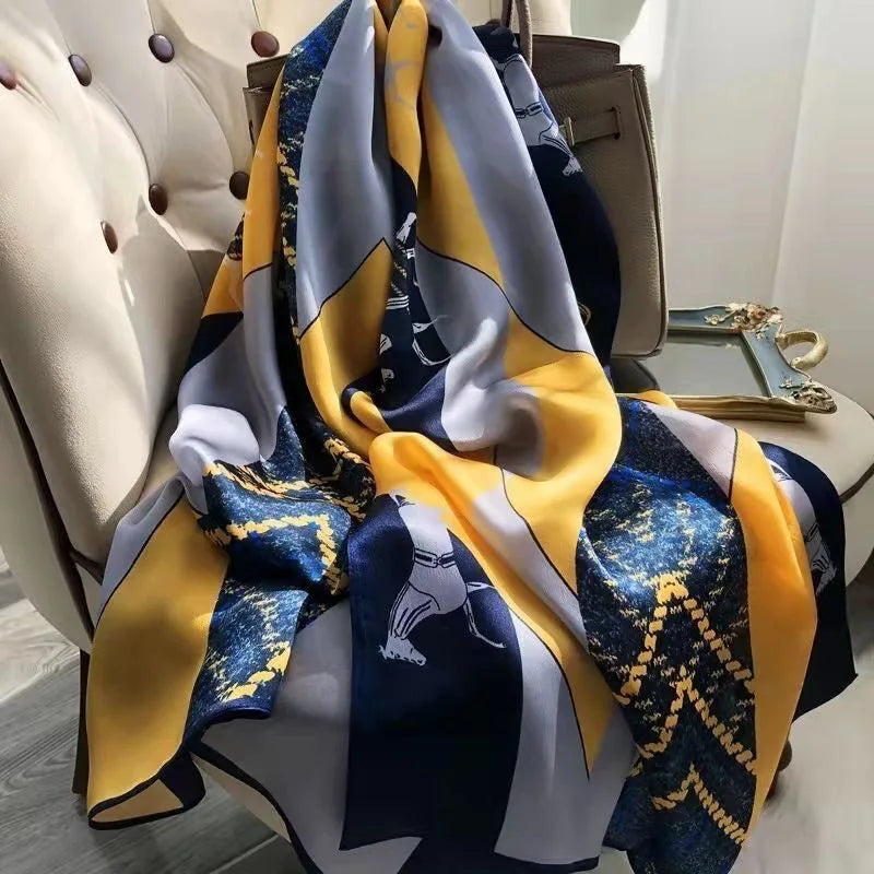 180*90cm Scarves Luxury Brand Long Silk Scarf Women Soft Shawl Wrap Muffler Hijab Bufanda Foulard Female Bandana Beach Stoles