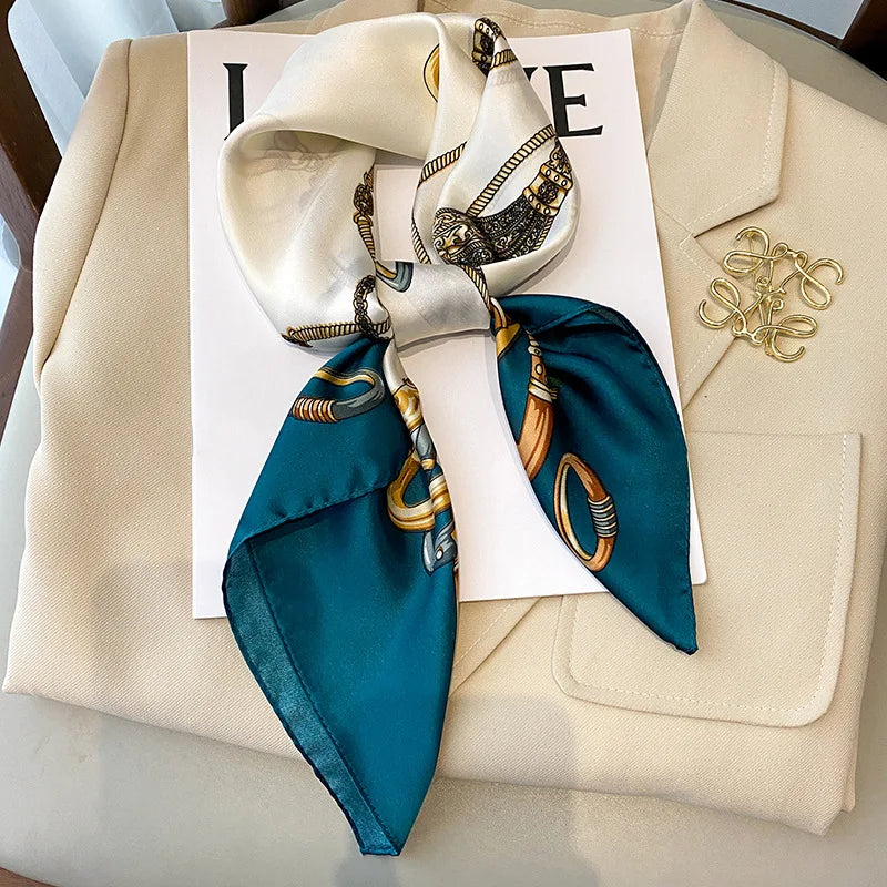 Elegant Floral Scarf for Lady Fashion Square Silk Neck Kerchief Bandana Foulard Soft Hairbands Women 2022 New Bufanda