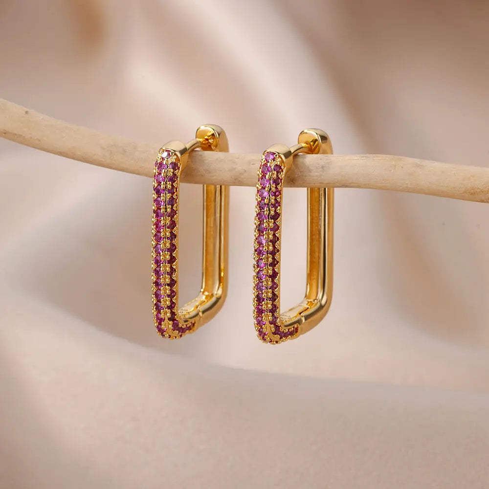 Free Shipping Zircon Geometric Earrings For Women Stainless Steel Gold Color Piercing Earring 2025 Fashion Wedding Jewelry Gift