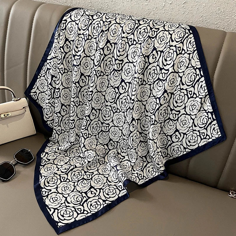 Elegant Floral Scarf for Lady Fashion Square Silk Neck Kerchief Bandana Foulard Soft Hairbands Women 2022 New Bufanda