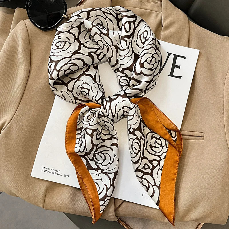 Elegant Floral Scarf for Lady Fashion Square Silk Neck Kerchief Bandana Foulard Soft Hairbands Women 2022 New Bufanda