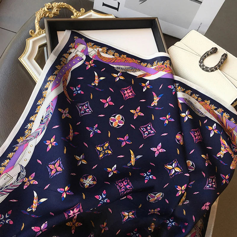 New lady Girl 70*70cm Silk Satin Hair Scarf Women Handkerchief stripe Printed Female Square Head Bandana Small Neck Muffler Hija