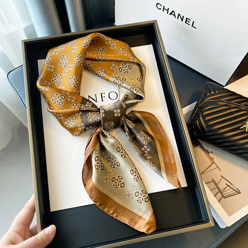 Literary Fashionable New Square Scarf Simulation Silk Silky Scarf Binding Silky Scarf Decorative Headscarf Scarf