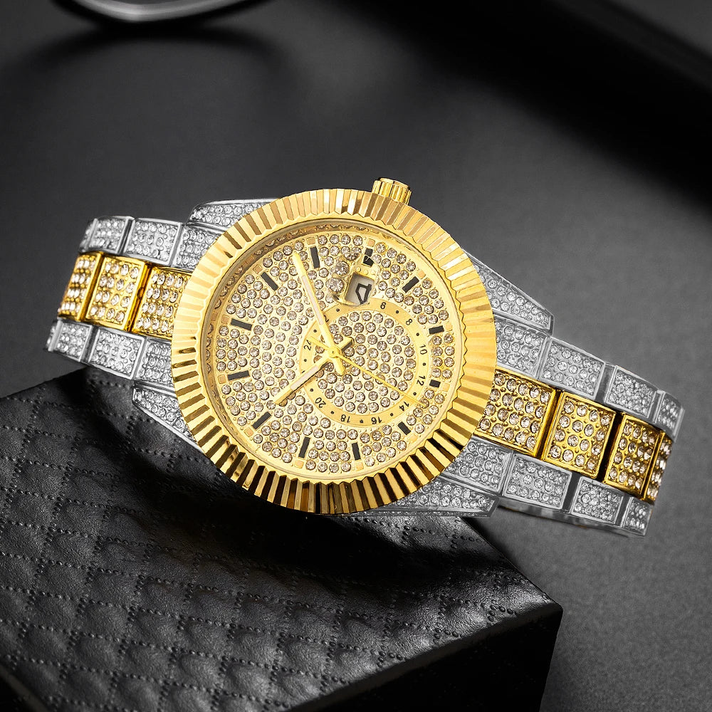 Missfox Men's Watches With Triangular Groove Bezel Gold Luxury Calendar Quartz Watch For Male Waterproof Relogio Mascullino Luxo